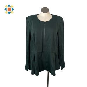 Lane Bryant Women's Size 24 Green Full Zip Peplum Blazer Jacket Long Sleeves